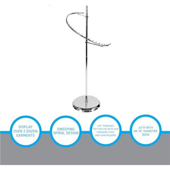 Sleek Chrome Spiral Clothing Rack - 29 Ball Retail Clothing Display Stand - 63"H - Picture 3 of 8